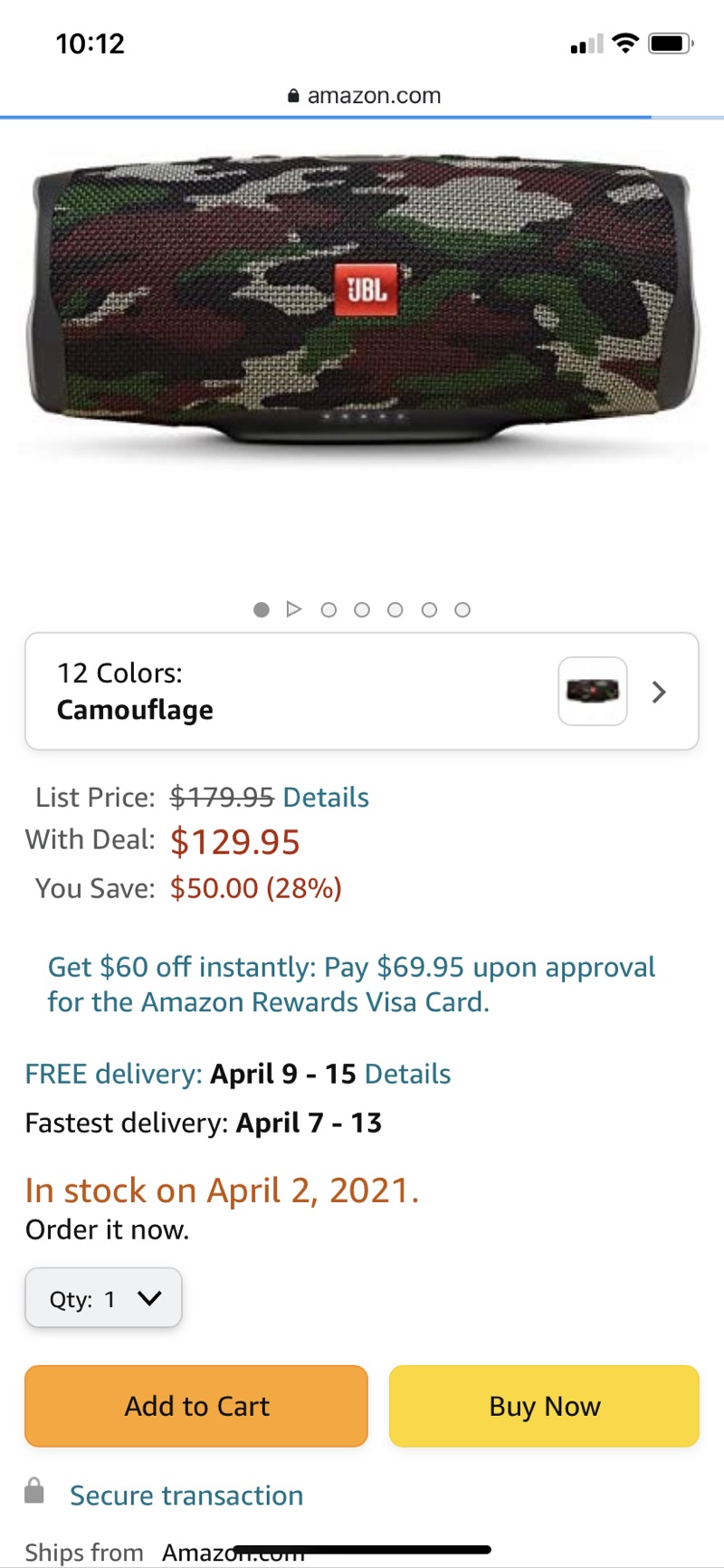 Amazon.com: JBL Charge 4 蓝牙防水扬声器