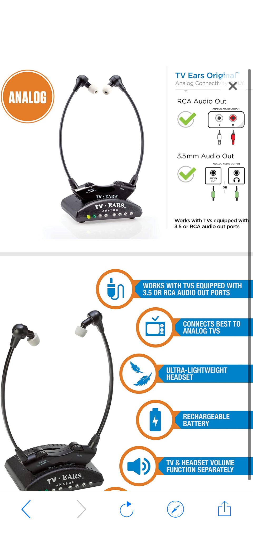 Amazon.com: TV Ears Original Wireless Headsets System, TV Hearing Aid Devices works best with Analog TV's, Hearing Assistance, TV原价129.95