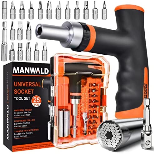 MANWALD 通用套筒工具套装，超级套筒工具机械工具套装，男士圣诞袜礼物，带适配器的棘轮螺丝刀套装，25 件橙色