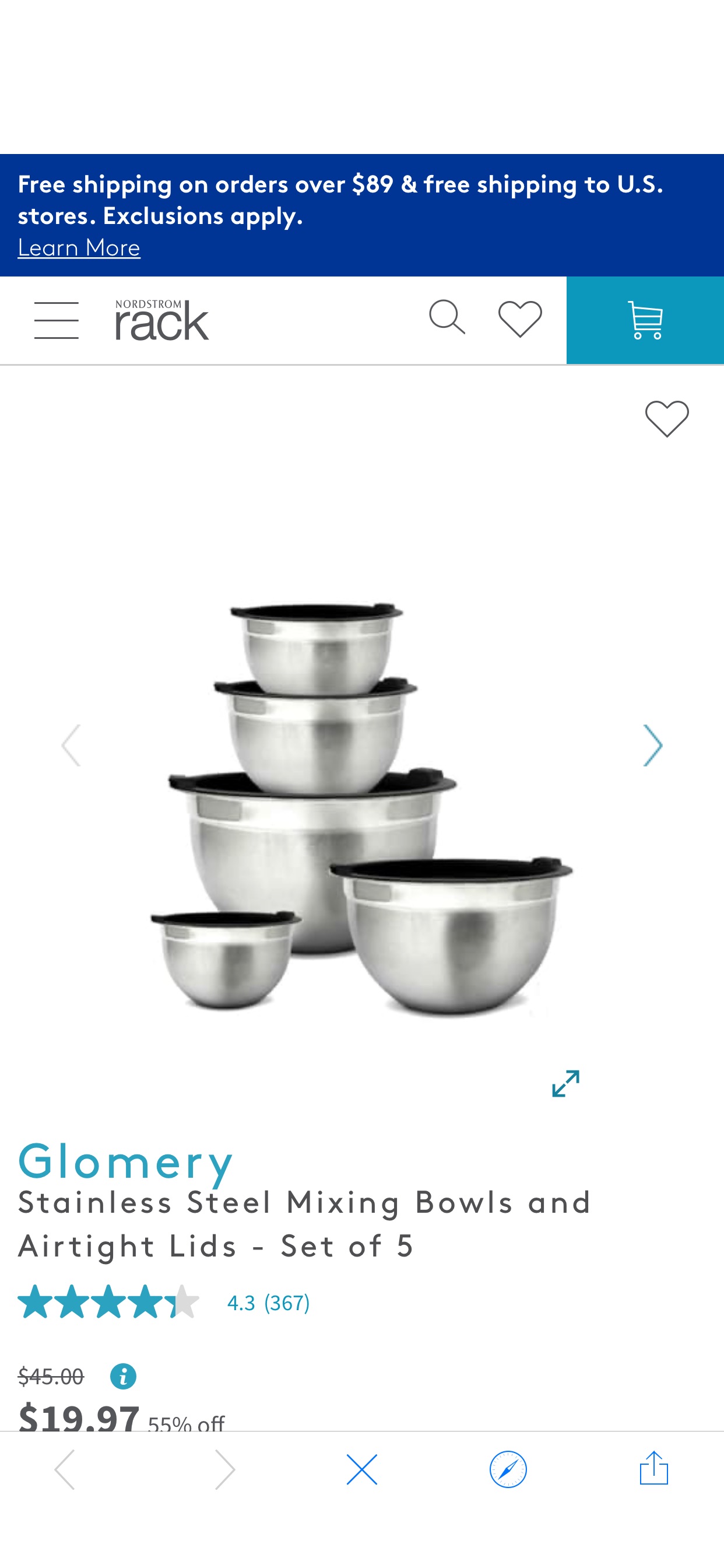Glomery 不锈钢五件套-带盖搅拌碗| Stainless Steel Mixing Bowls and Airtight Lids - Set of 5 | Nordstrom Rack