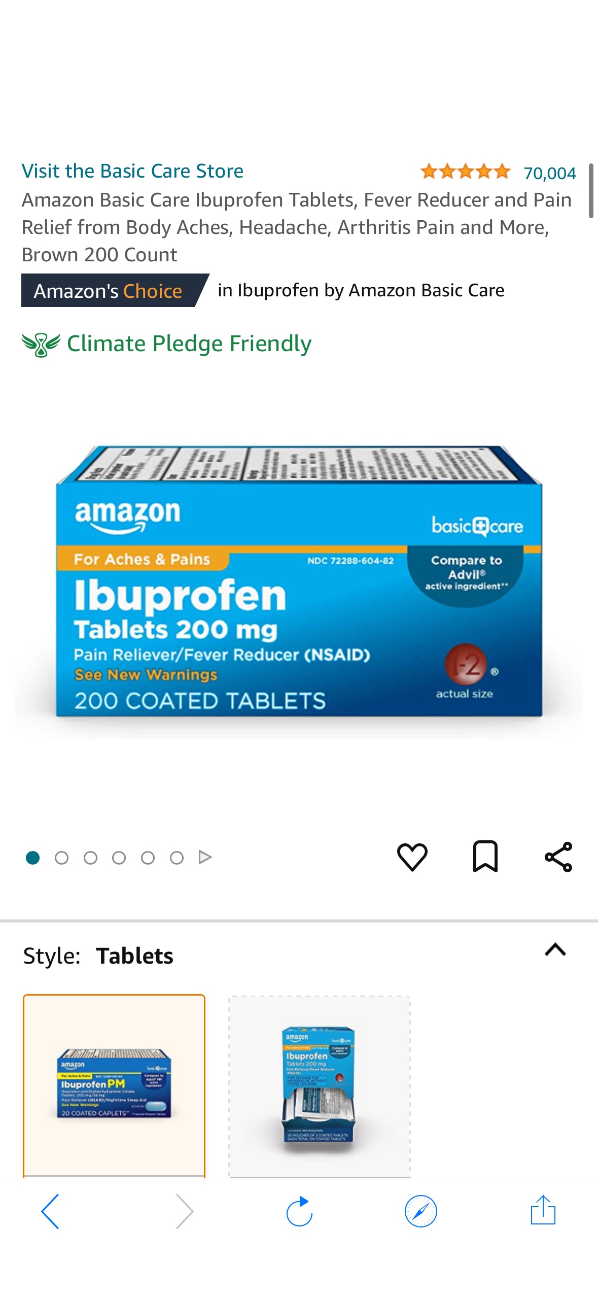 Amazon.com: Amazon Basic Care Ibuprofen Tablets, Fever Reducer and Pain Relief from Body Aches, Headache, Arthritis Pain and More, Brown 200 Count布洛芬