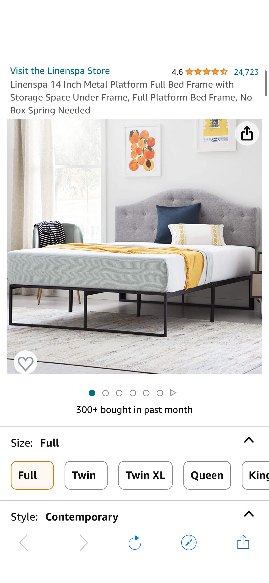 Amazon.com: Linenspa 14 Inch Metal Platform Full Bed Frame with Storage Space Under Frame, Full Platform Bed Frame, No Box Spring Needed : Home & Kitchen