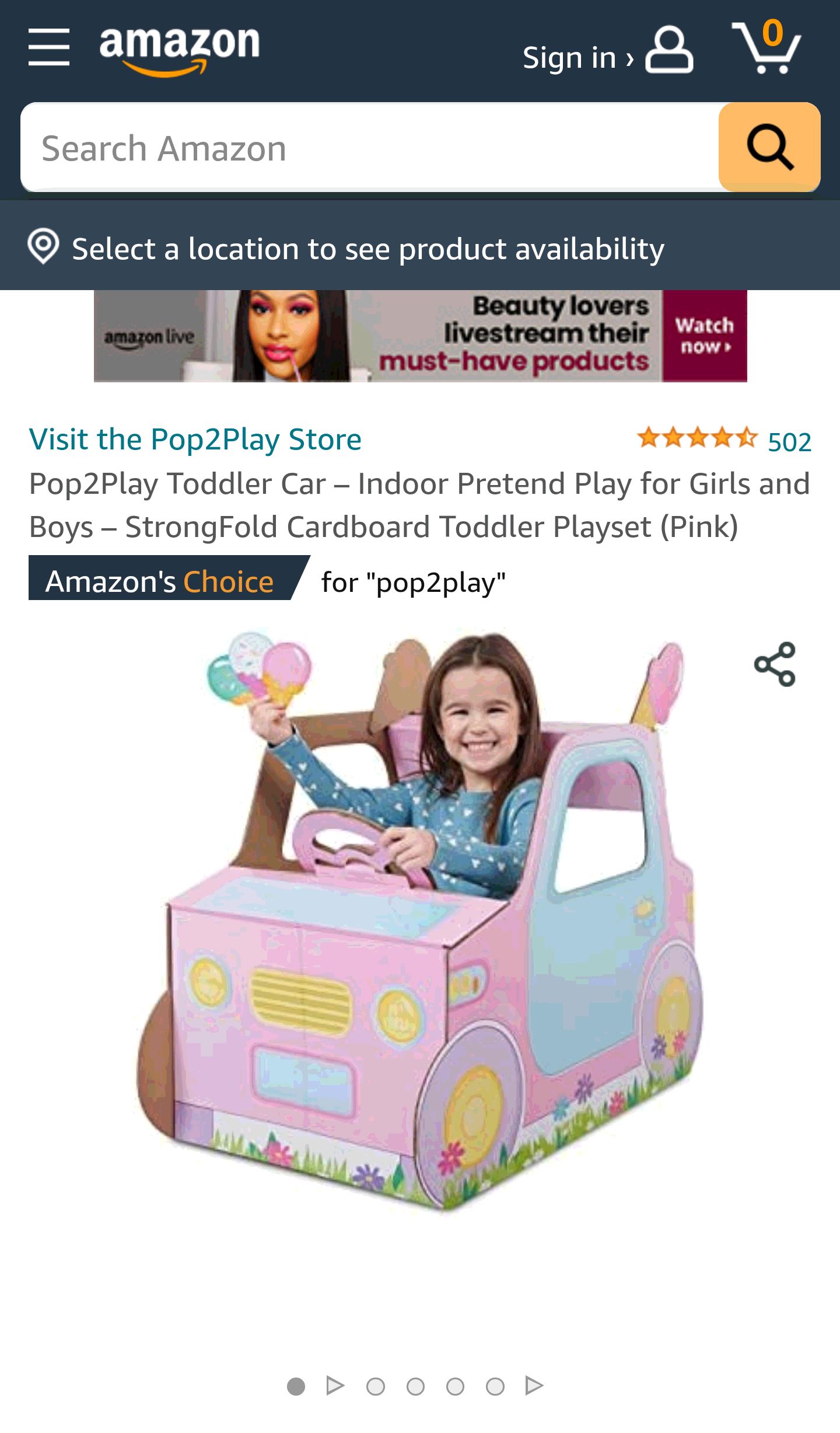 Pop2Play Toddler Car – Indoor Pretend Play for Girls and Boys – StrongFold Cardboard Toddler Playset (Pink) : Toys & Games