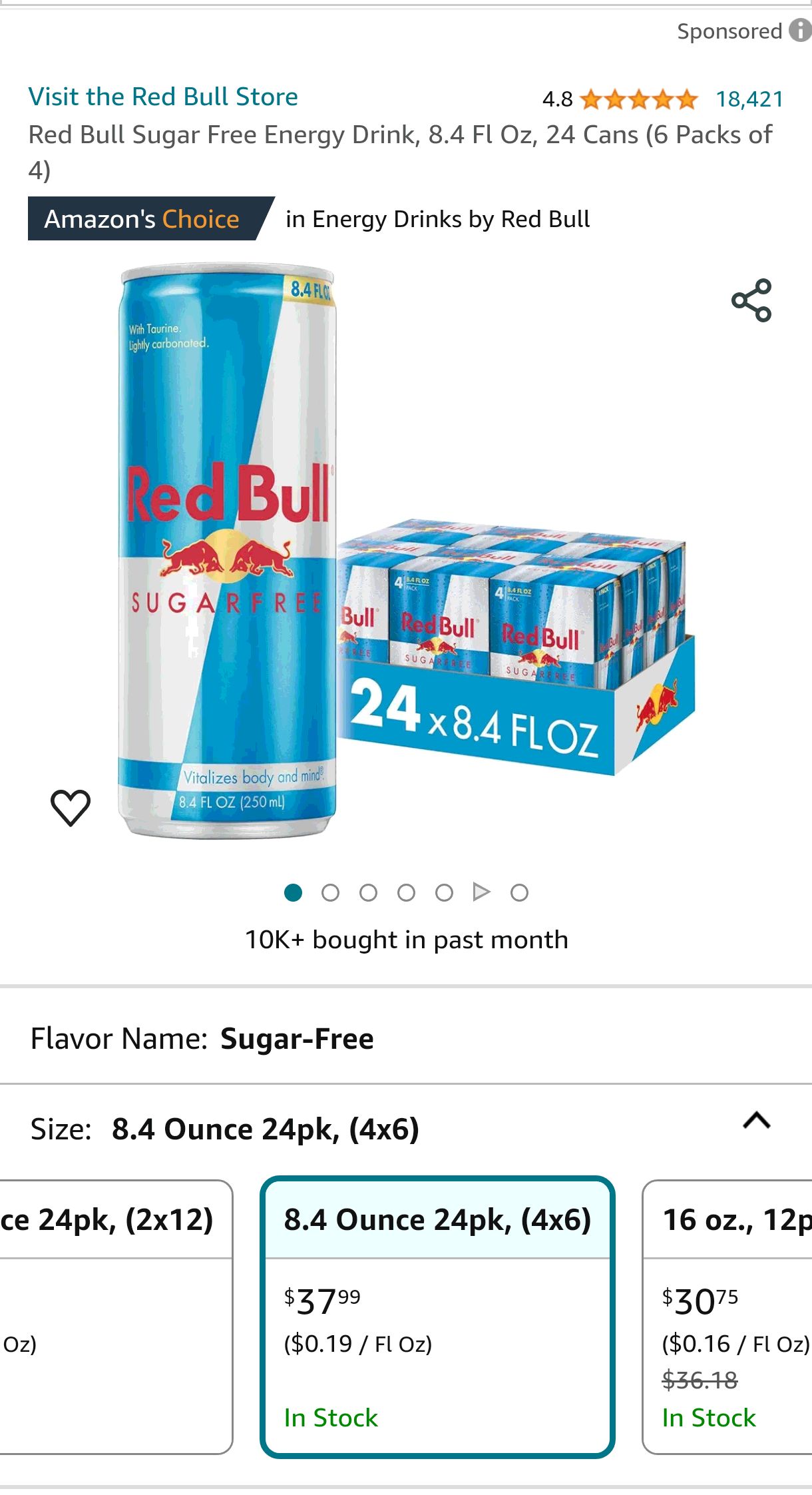 Amazon.com : Red Bull Sugar Free Energy Drink, 8.4 Fl Oz, 24 Cans (6 Packs of 4) : Energy Drinks : Everything Else