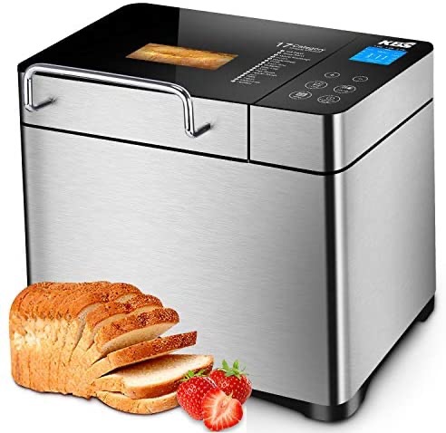 Amazon.com: KBS 17-in-1 Premium Bread Machine, 2LB Stainless Steel Bread Dough Maker with Auto Fruit Nut Dispenser, Nonstick Ceramic Pan, Digital Display Touch Design, Reserve& Keep Warm面包机