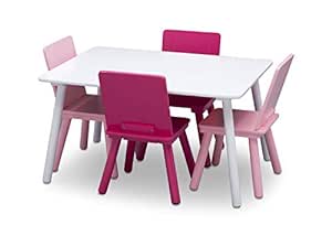 Amazon.com: Delta Children Kids Table and Chair Set (4 Chairs Included), White/Pink : Home &amp; Kitchen