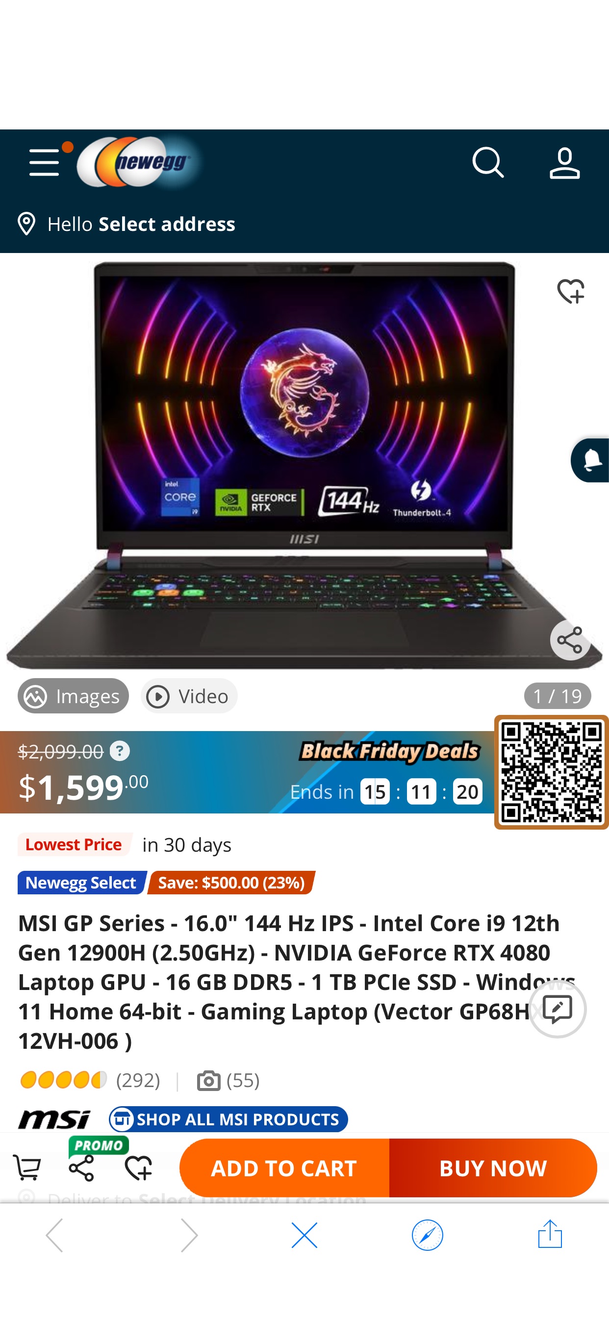 好价4080笔记本 MSI Vector GP68HX 12VH-006 Gaming Laptop Intel Core i9-12900H 2.50 GHz 16.0" Windows 11 Home 64-bit - Newegg.com