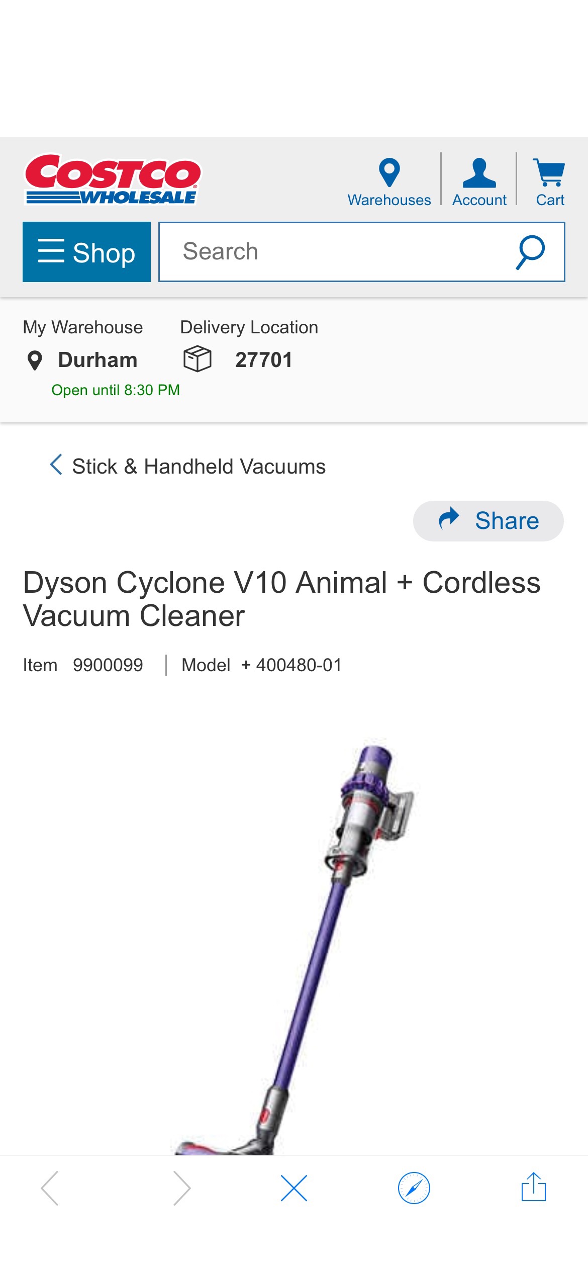 Dyson Cyclone V10 Animal + Cordless Vacuum Cleaner | Costco