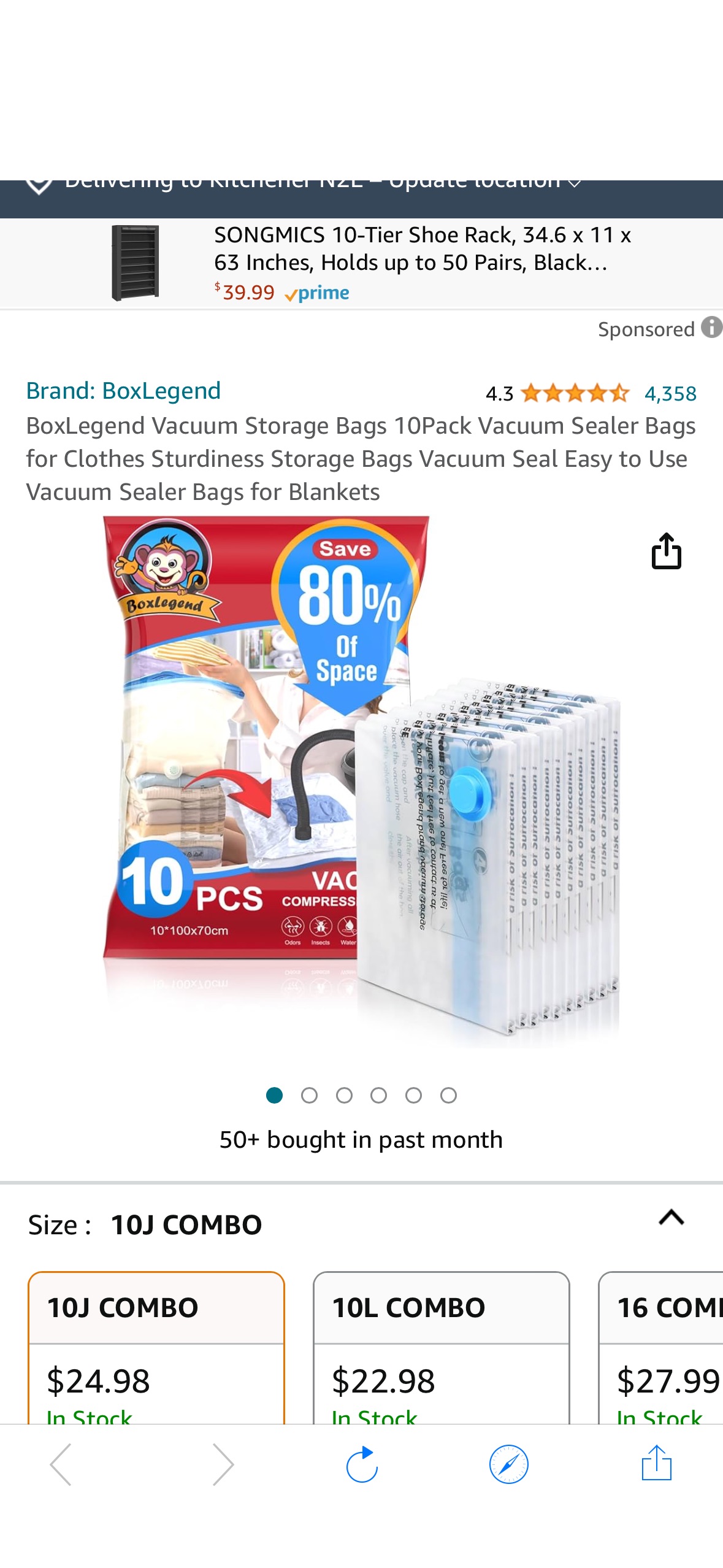 10件套。BoxLegend Vacuum Storage Bags 10Pack Vacuum Sealer Bags for Clothes Sturdiness Storage Bags Vacuum Seal Easy to Use Vacuum Sealer Bags for Blankets : Amazon.ca: Home