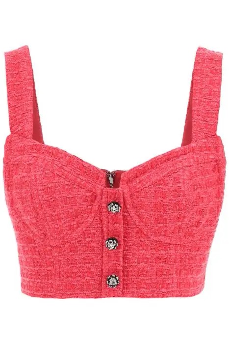 SELF PORTRAIT boucle tweed cropped top with diamanté buttons - Woman | Residenza 725