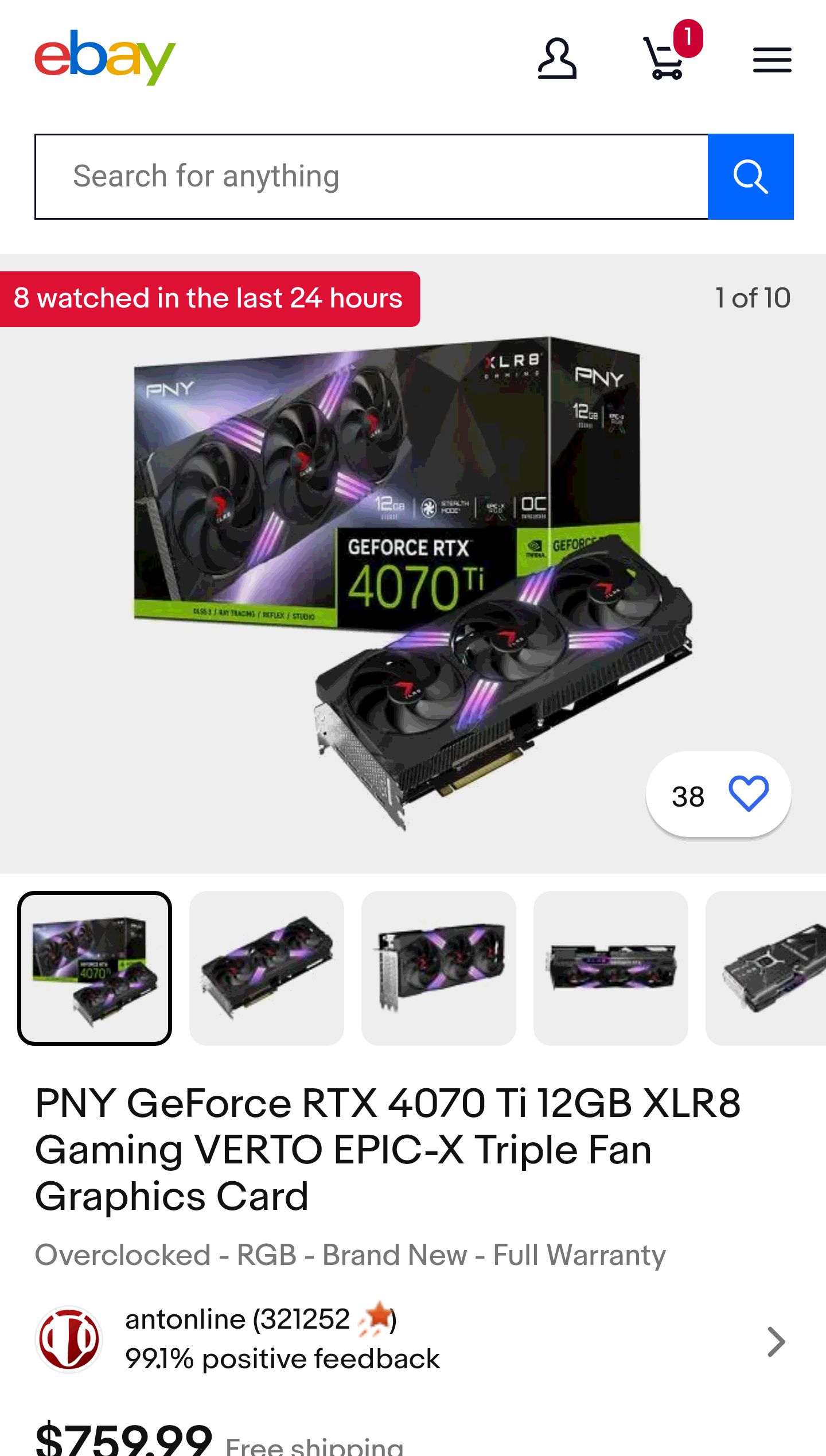 PNY GeForce RTX 4070 Ti 12GB XLR8 Gaming VERTO EPIC-X Triple Fan Graphics Card 751492771366