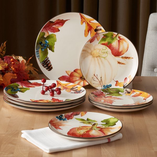 Better Homes & Gardens 4-Piece Autumn Botanical Dinner Plate Set