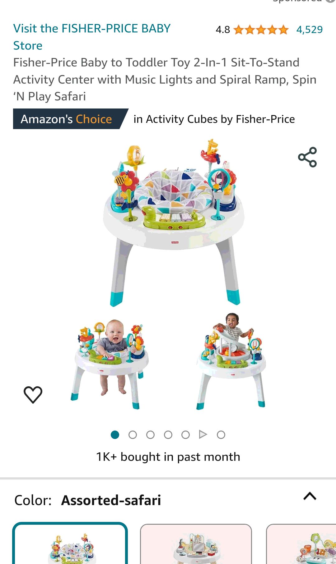 Amazon.com : Fisher-Price Baby to Toddler Toy 2-In-1 Sit-To-Stand Activity Center with Music Lights and Spiral Ramp, Spin ‘N Play Safari : Toys & Games