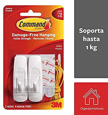 Amazon.com: Command Medium White Hooks, Indoor Use, Holds 3 lbs (17001ES): Home & Kitchen室内挂钩2个