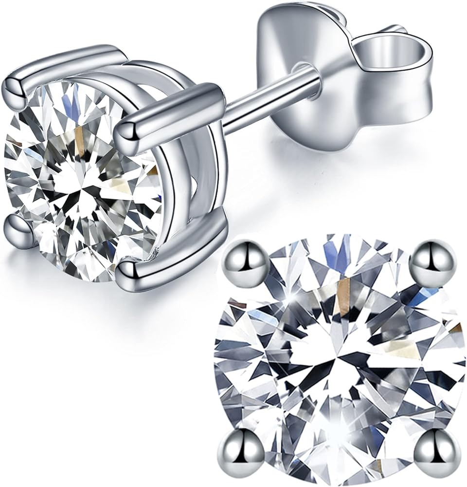 Amazon.com: IMOLOVE Moissanite Stud Earrings with 0.6ct-3ct D Color Round Cut Lab Created Diamond Earrings in Sterling Silver with 18K White Gold Plated for Women Men-1: Clothing, Shoes & Jewelry