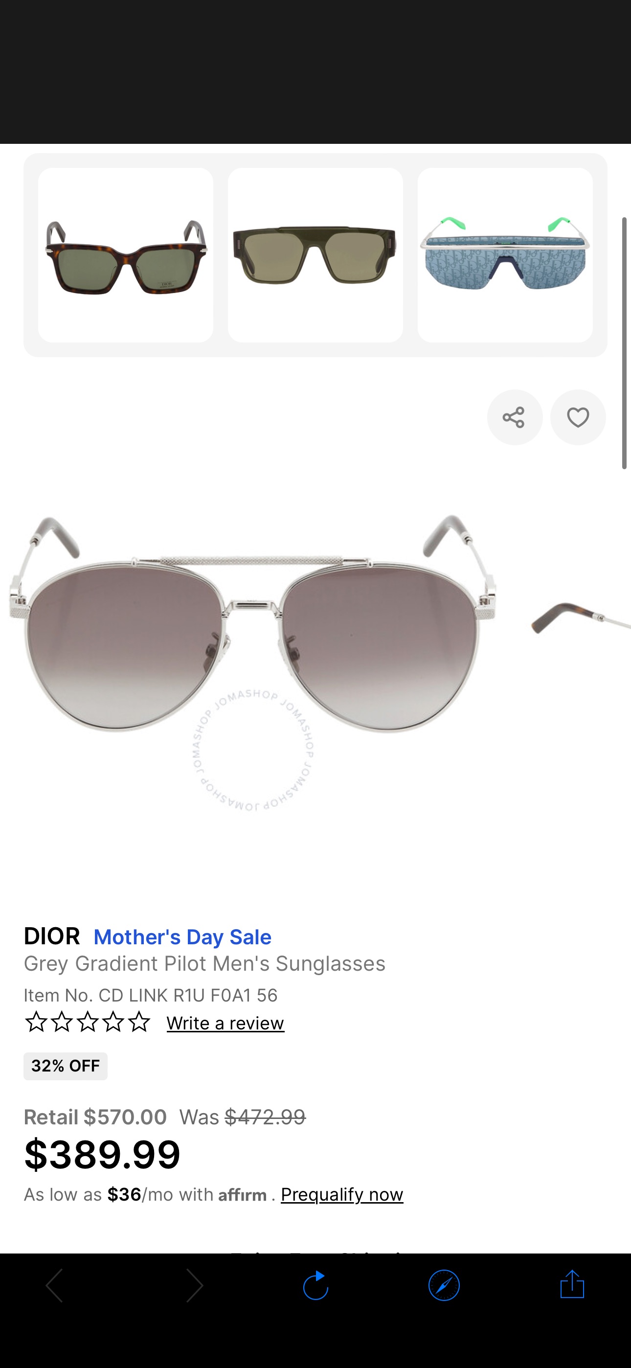 Dior Grey Gradient Pilot Men's Sunglasses CD LINK R1U F0A1 56 192337100376 - Sunglasses, Dior Sunglasses - Jomashop