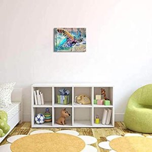 $6.01 Amazon.com: Sea Turtle Bathroom Wall Decor Canvas Prints Life Teal Watercolor Painting Beach Theme Artwork 1 Panels Framed 12x16x1 装饰画