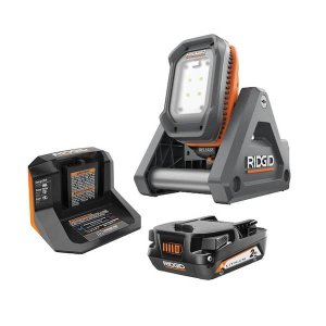 RIDGID 18V Cordless Flood Light Kit with Detachable Light with 2.0 Ah Lithium-Ion Battery and Charger