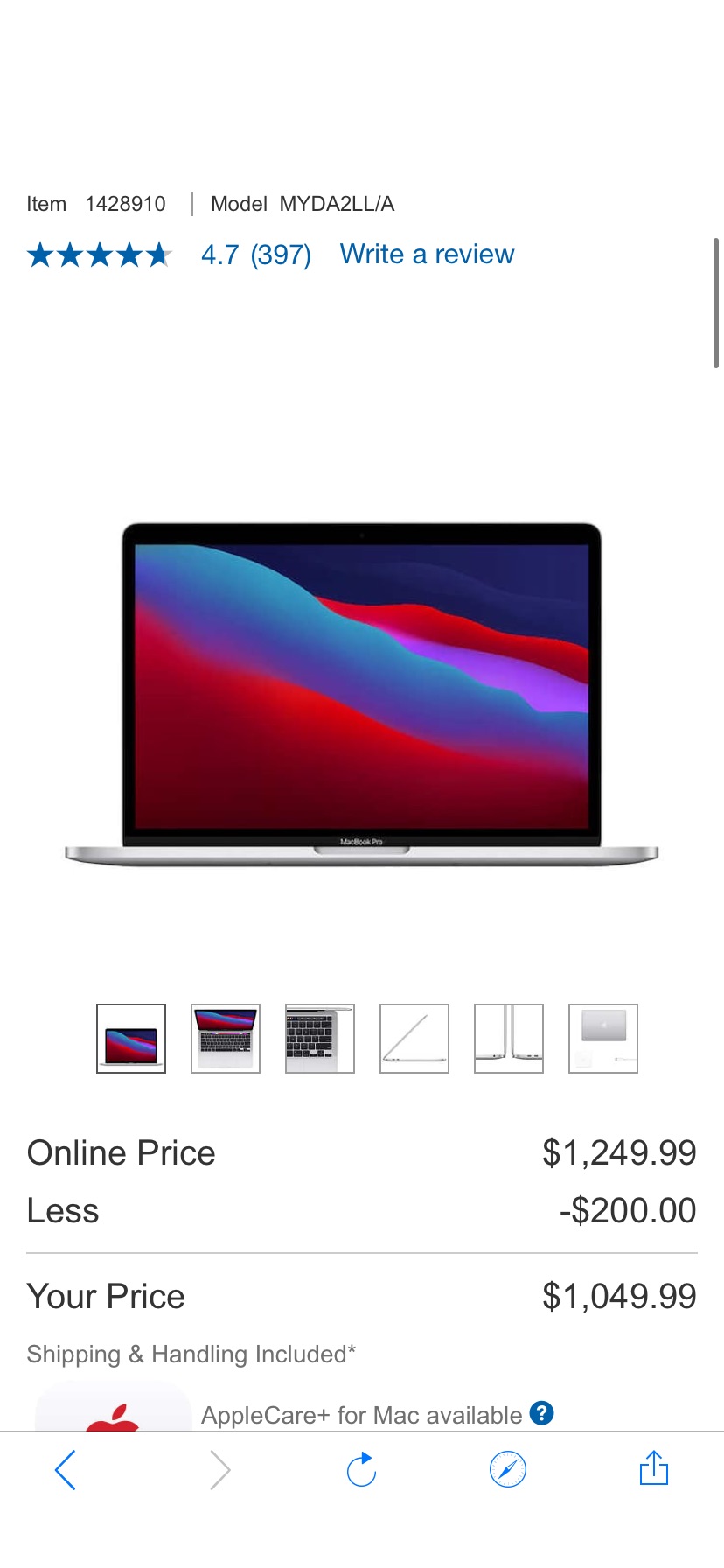 MacBook Pro 13.3" – Apple M1 Chip 8-core CPU, 8-core GPU – 8GB Memory – 256GB SSD – Silver | Costco