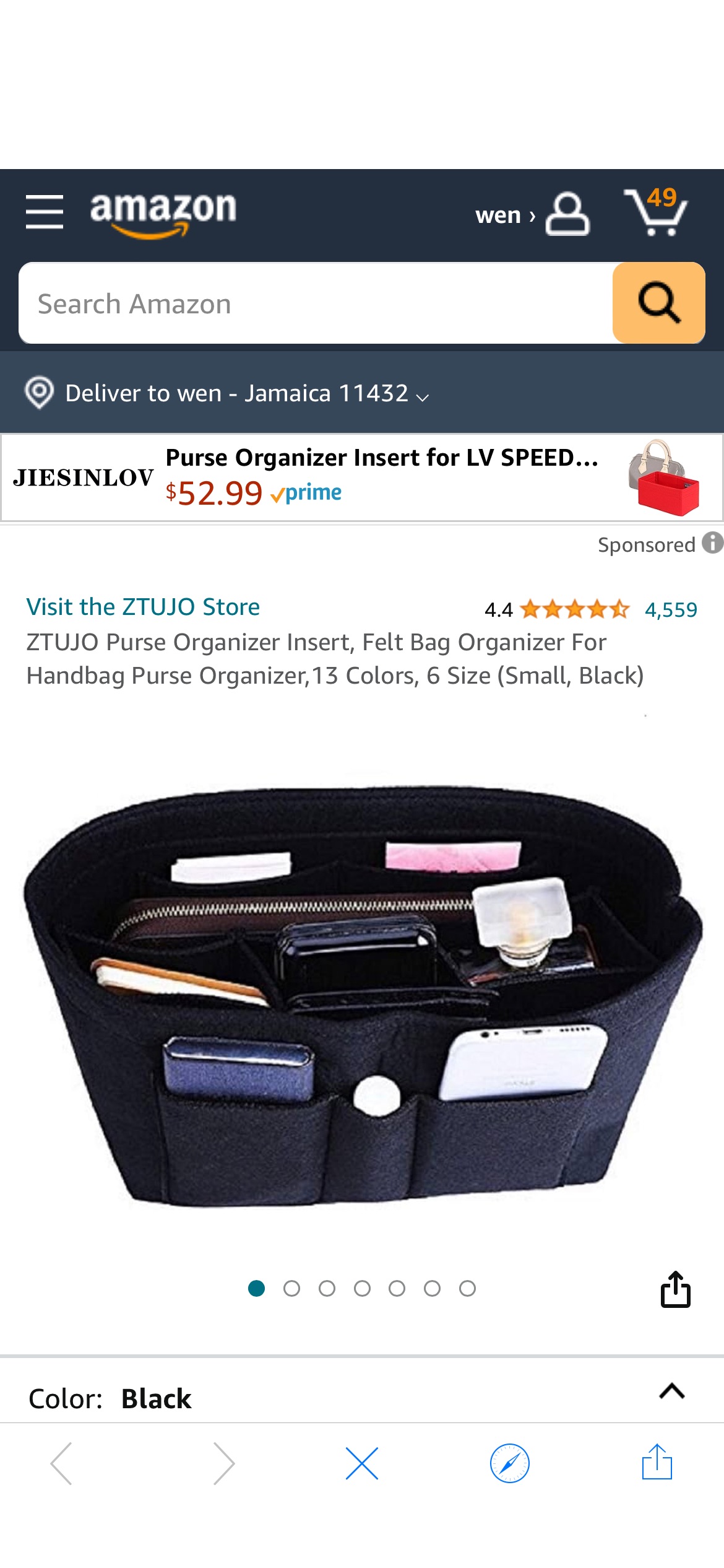 Amazon.com: ZTUJO Purse Organizer Insert, Felt Bag Organizer For Handbag Purse Organizer,13 Colors, 6 Size (Small, Black) : Clothing, Shoes & Jewelry