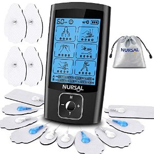 NURSAL Dual Channel EMS TENS Unit 24 Modes Muscle Stimulator for Pain Relief & Muscle Strength with 14 Pads, Rechargeable TENS Machine Pulse Massager