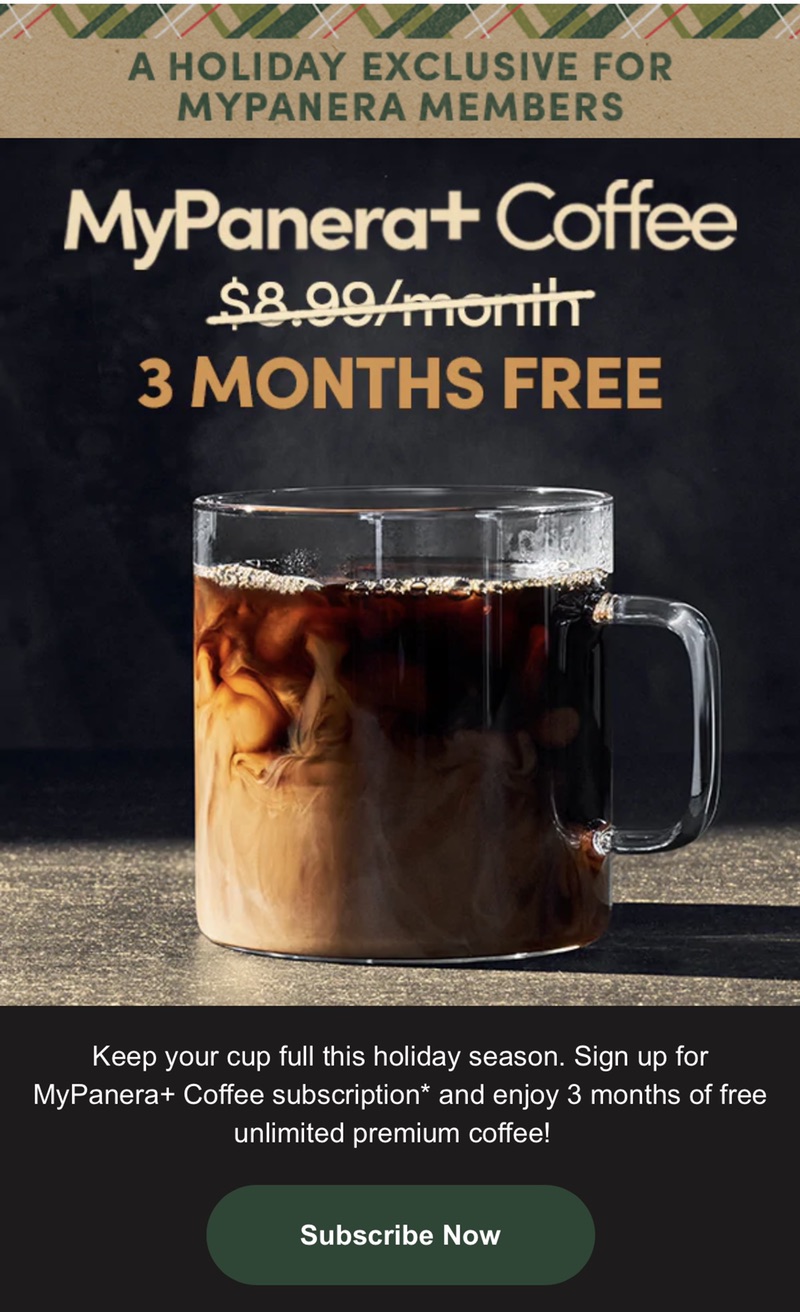 Panera三个月咖啡免费喝