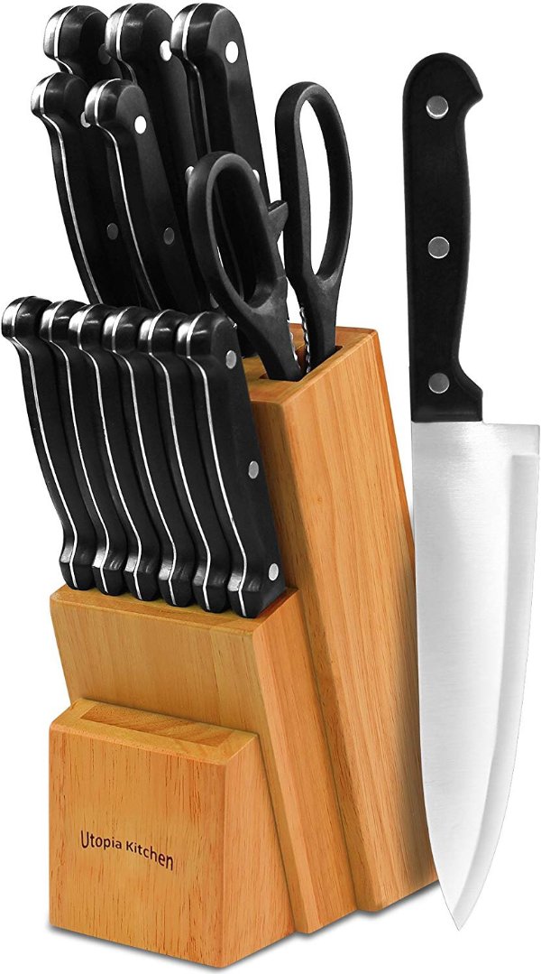 Utopia Kitchen Knife Set with Wooden Block,13 Pieces
