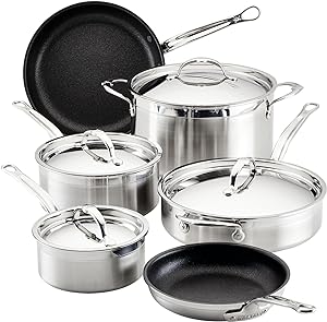 Amazon.com: Hestan - ProBond Collection - Professional Clad Stainless Steel TITUM Nonstick Cookware Set, Induction Cooktop Compatible, Made without PFOAs (10-Piece): Home &amp; Kitchen