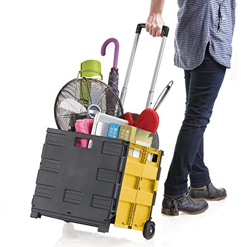 Amazon.com: Inspired Living Ultra-Slim Rolling Collapsible Storage Pack-N-Roll Utility-carts, with Telescopic Handle, for Home, Garden, Shopping, Office, School use, Medium, Yellow & Black : Everythin