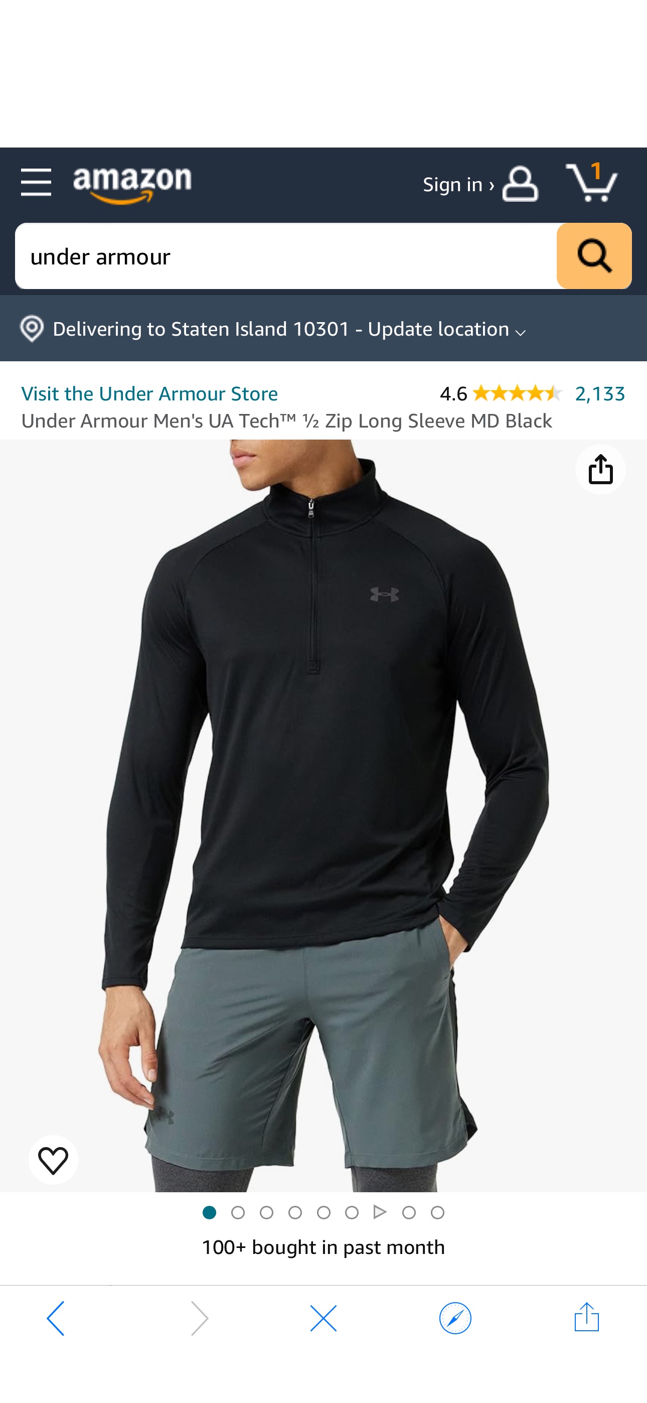 Amazon.com: Under Armour Men's UA Tech™ ½ Zip Long Sleeve MD Black : Clothing, Shoes & Jewelry