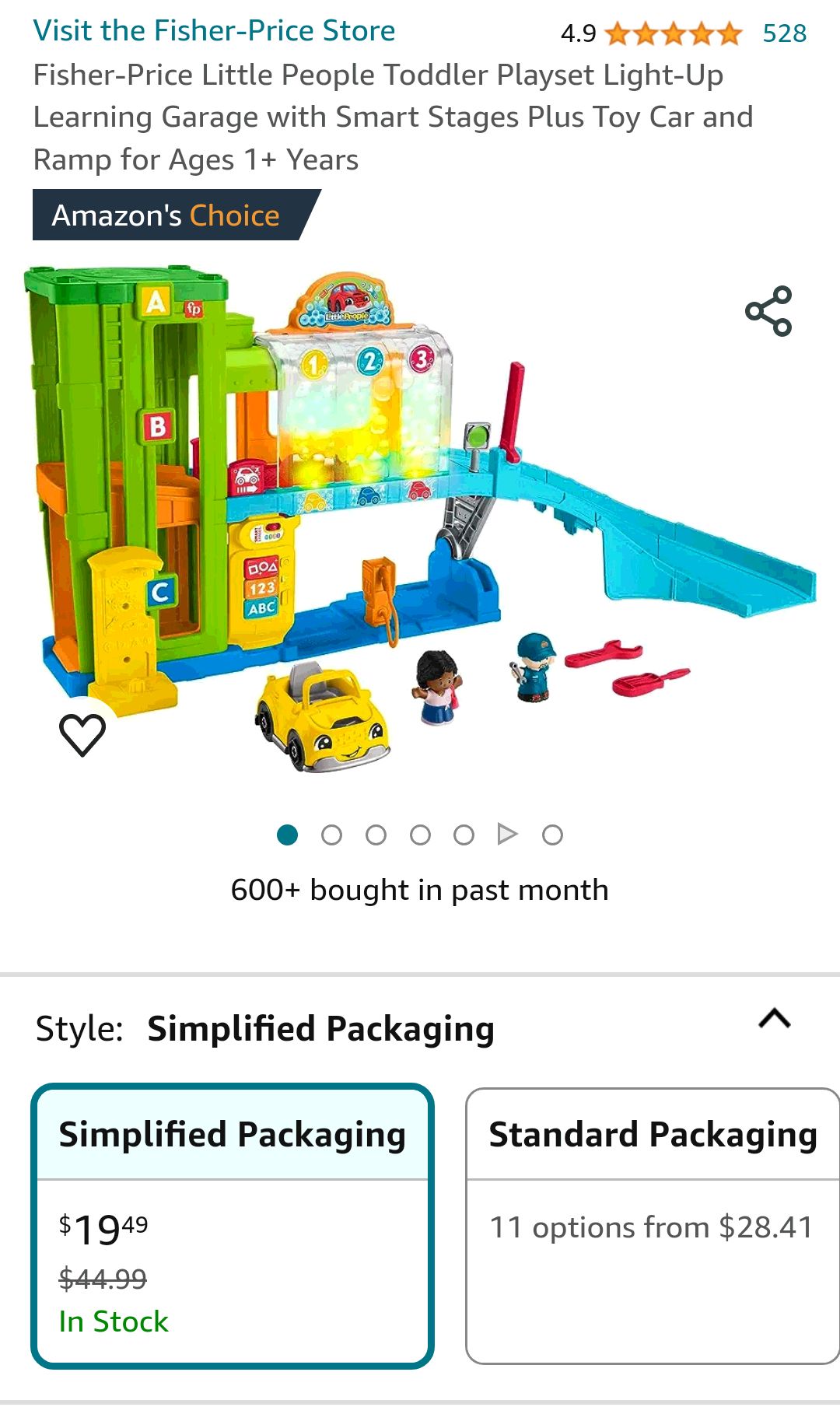 Fisher-Price Little People Toddler Playset Light-Up Learning Garage with Smart Stages Plus Toy Car and Ramp for Ages 1+ Years : Toys & Games