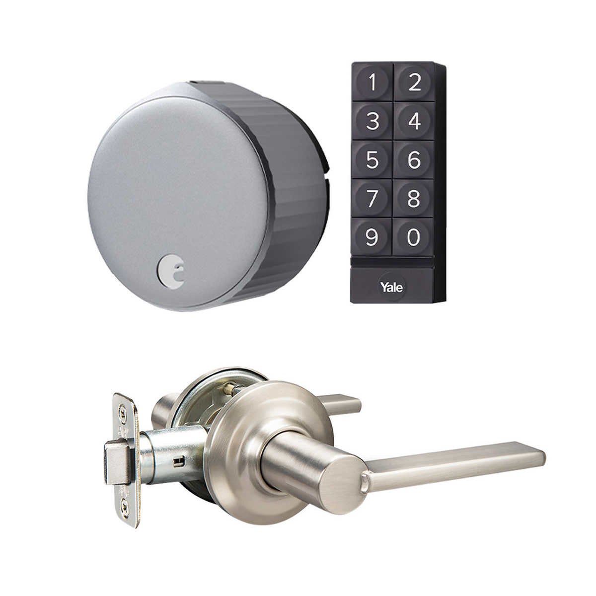 August Wi-Fi Smart Lock With Yale Keypad and Satin Nickel Door Lever | Costco