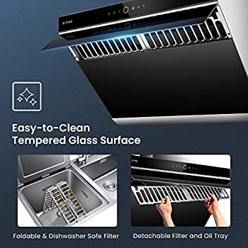 FOTILE JQG7505 30” Under-Cabinet or Wall-Mount Range Hood | Dual DC-Motor | Side Draft Design | Hands Free On and Off | Touchscreen with 4 Speed Level | Modern Kitchen Onyx Black Glass,