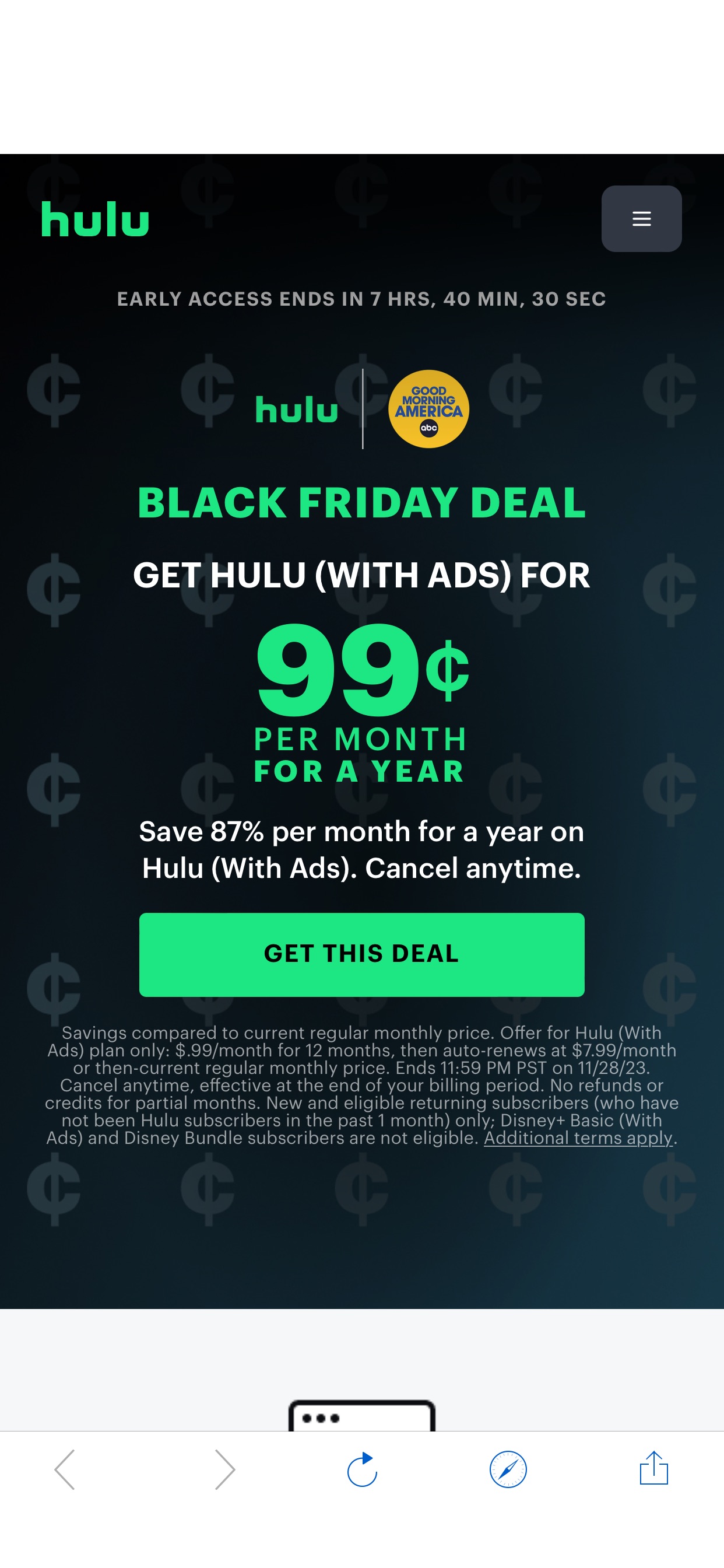 Black Friday Deal: 99¢/month for a year | Hulu