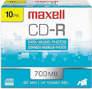 Amazon.com: Maxell 648210 CD-R Discs, 700MB/80min, 48x, w/Slim Jewel Cases, Silver, 10/Pack : Electronics