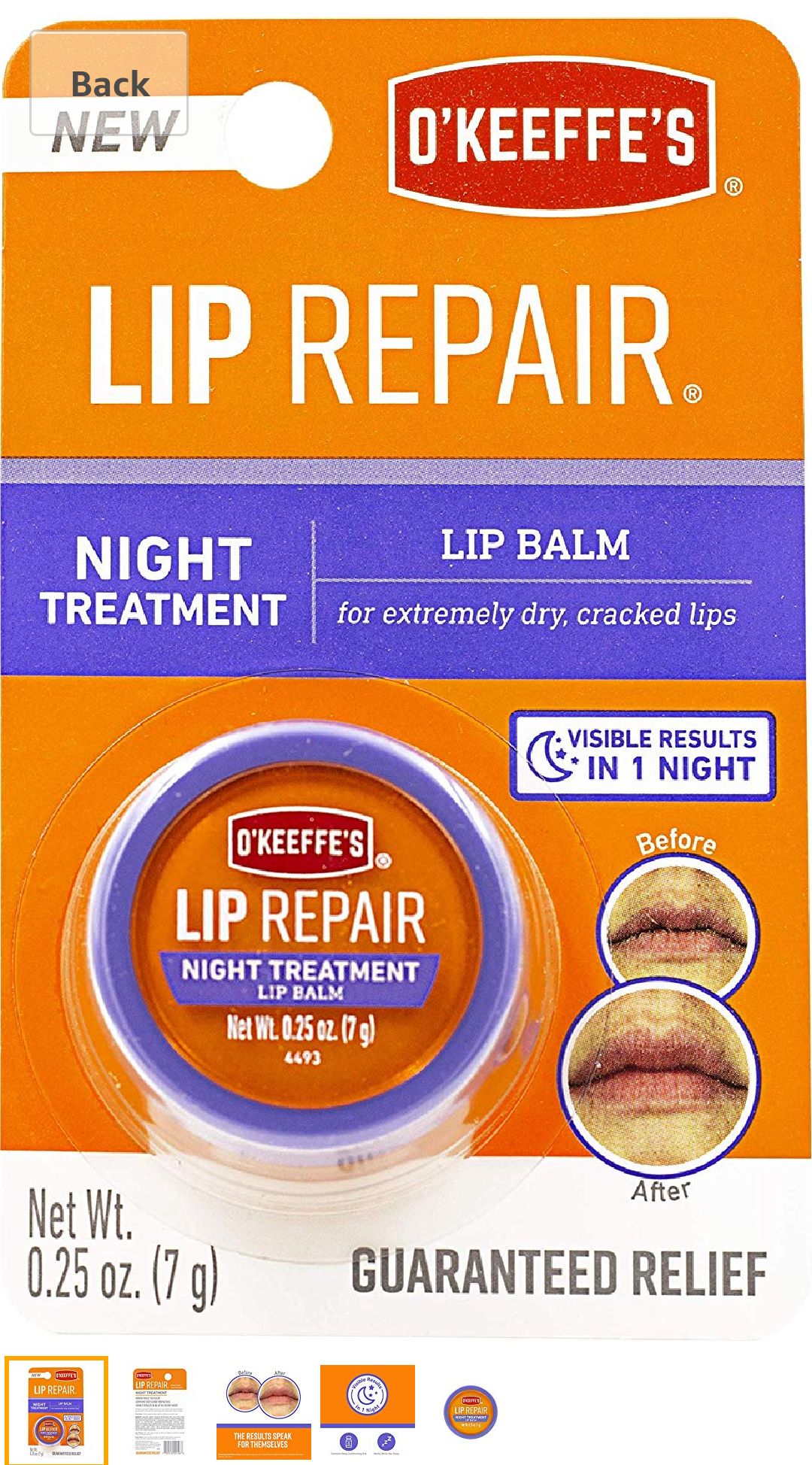 Amazon.com: O'Keeffe's Lip Repair Night Treatment Lip Balm .25oz Jar: Home Improvement唇膜