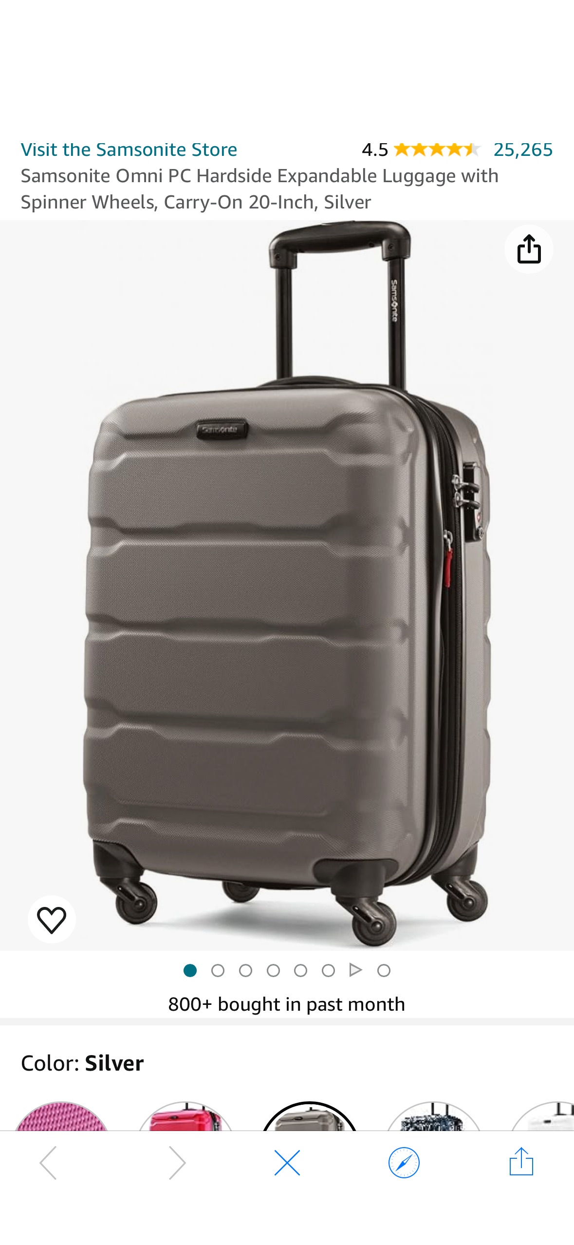 Amazon.com | Samsonite Omni PC Hardside Expandable Luggage with Spinner Wheels, Carry-On 20-Inch, Silver | Carry-Ons