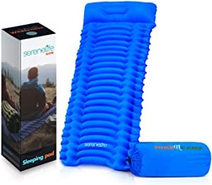 Backpacking Air Mattress Sleeping Pad - Self Inflating Waterproof Lightweight Sleep Pad Inflatable Camping Sleeping Mat w/Carrying Bag - for Camping, Backpacking, Hiking - Serenelife SLCPB (Blue)