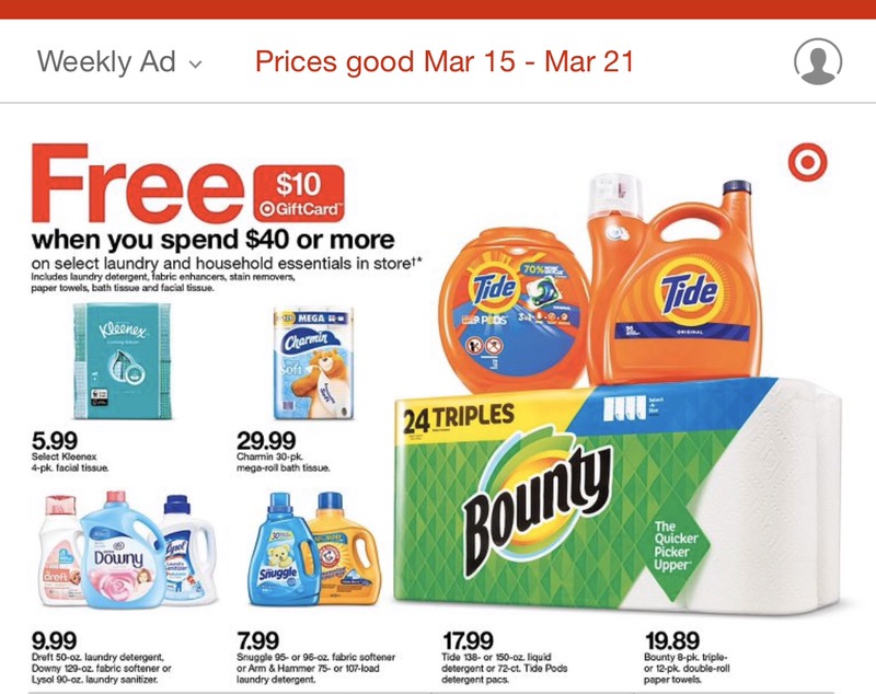 Weekly Deals In Stores Now : Target Weekly Ad 预告3/15-3/21洗护用品洗衣液，卫生纸满$40送$10target礼卡