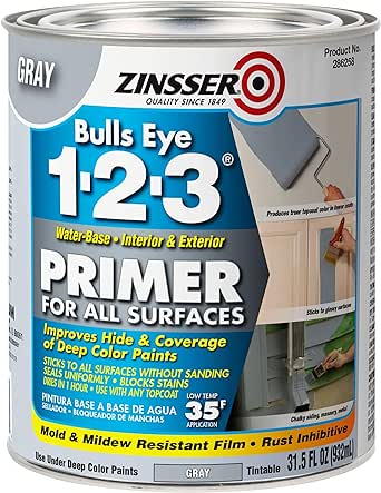 Amazon.com: Zinsser 286258 Bulls Eye 1-2-3 All Surface Primer, Quart, Gray : Tools &amp; Home Improvement