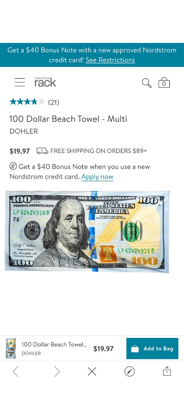 100 Dollar Beach Towel - Multi | Nordstromrack
