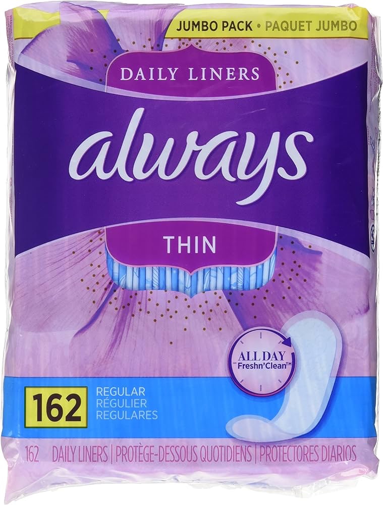 Amazon.com: Always Thin No Feel Protection Daily Liners Regular Absorbency Unscented, 162 Count - Pack of 2 (324 Count Total) : Health & Household 护垫