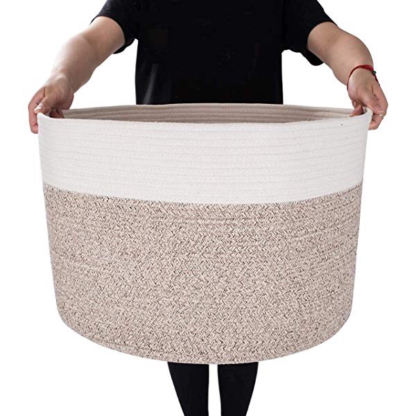 Amazon.com : Extra Large Storage Basket - 22" X 22"X 14" XXXL Extra Large Toy Storage Basket - Woven Laundry Basket with Handles - Extra Large Decorative Basket for Blankets, Round, Soft,超大号脏衣篮