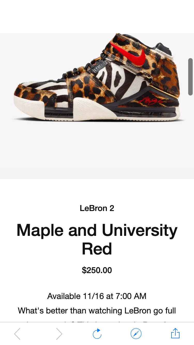 LeBron 2 'Maple and University Red' (DQ2439-200) Release Date. Nike SNKRS 预告 11/16 上新