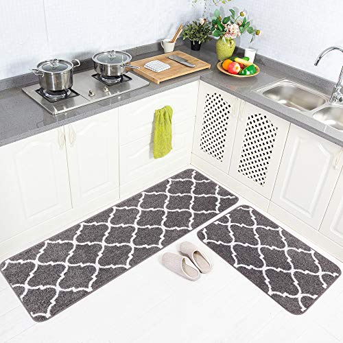 Amazon.com: Carvapet 2 Pieces Microfiber Chevron Non-Slip Soft Kitchen Mat Bathroom Rug Set Water Absorbent Bath Runner Carpet Set, 20"x63"+20"x31", Grey : Home & Kitchen