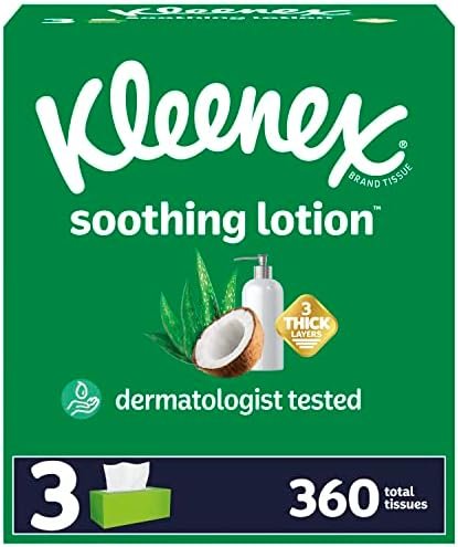 Kleenex Soothing Lotion Facial Tissues with Coconut Oil, 3 Flat Boxes, 120 Tissues per Box, 3-Ply (360 Total Tissues)