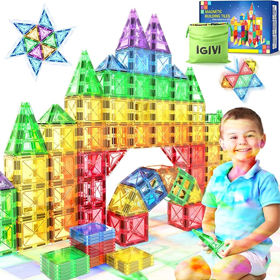 降价 Amazon.com: IGIVI Magnetic Tiles Toddler Sensory Toys for 3+ Year Old Boys & Girls, Magnetic Blocks Building Toys Games 磁力片积木