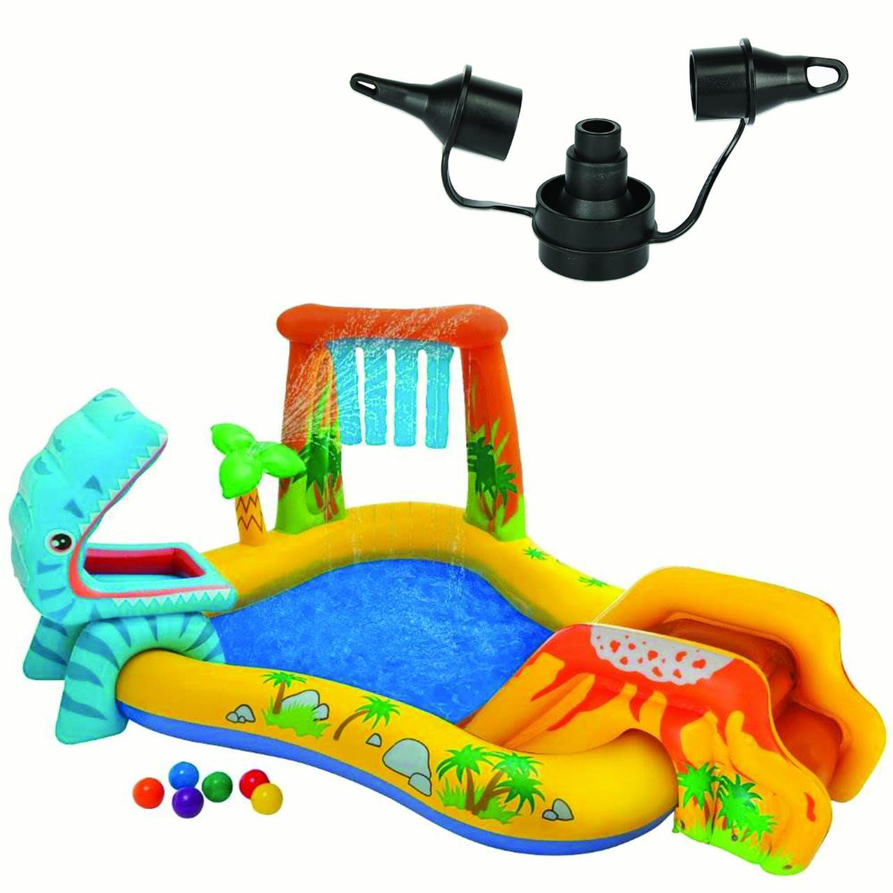 Intex 120V Electric Air Pump & Intex Inflatable Dinosaur Play Center Kids Pool - Walmart.com - Walmart.com玩水泳池