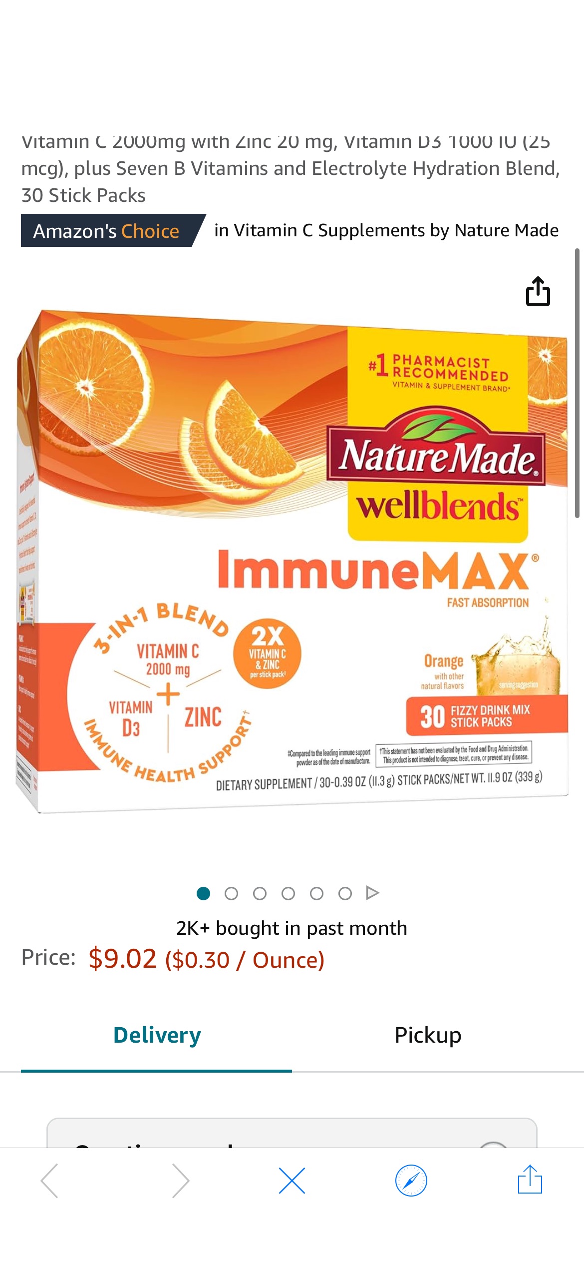Amazon.com: Nature Made Wellblends ImmuneMAX Fizzy Drink Mix, Vitamin C 2000mg with Zinc 20 mg, Vitamin D3 1000 IU (25 mcg), plus Seven B Vitamins and Electrolyte Hydration Blend, 30 Stick Packs : Hea