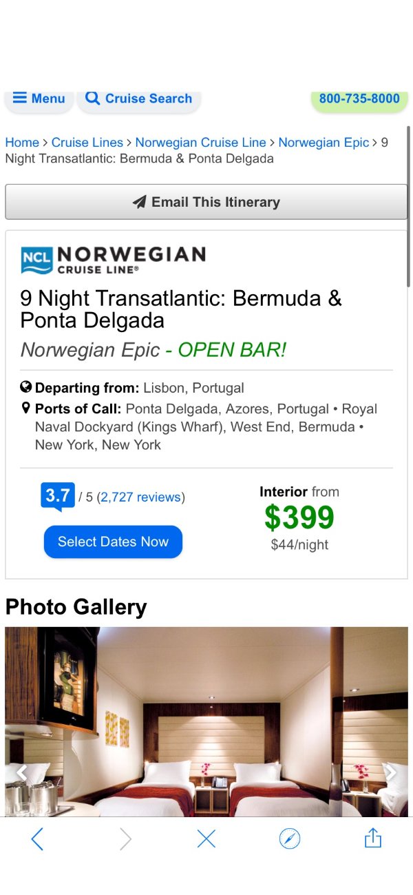Norwegian 9 Night Transatlantic: Bermuda & Ponta